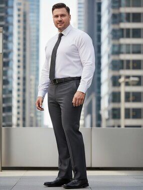 NWT Chaps Mens Dress Stretch Pants Slacks 48x34 Grey Charcoal Business Corporate